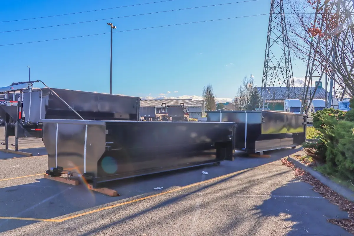 Roll-off dumpster ready for waste disposal at job site for 2 Yard Dumpster Rental in Lake Geneva